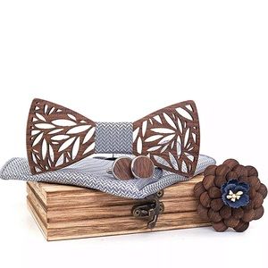 Chic handmade wooden bow tie set with gift box